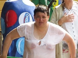 Mature Russian women swim in the river